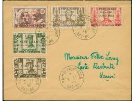 1945, Independence Issue, 1 c., 3 c., 6c., 10 c. and 15 c. tied by cds . “HA-NOI TRUNG-UONG 8 11 46” to local envelope, fine,