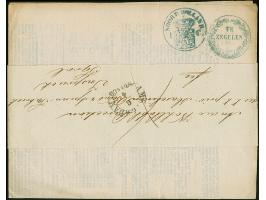 1852, blue fiscal handstamps “TE ZEGELEN” and “NOORD HOLLAND 1 C.” on a complete printed matter and its wrapper, dated inside
