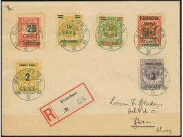 1923, Grünaufdruck 25 C. auf 100 M. zinnoberrot mit Aufdruckfehler “Punkt hinter CENT ca. 1,5 mm höher stehend” (Feld 40) in 