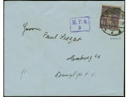 1920, 50 pf. auf 35 C. (dunkel)rotviolett mit Stempel “HEYDEKRUG 27.7.20” auf etwas überfrankiertem Brief mit Zensur-Ra2 “M.P