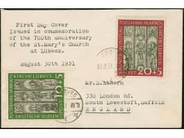 1951, Marienkirche 10 und 20 Pfg. je mit Ersttags-Stempel “HAMBURG 30.8.51” als portogerechte Frankatur auf kleinformatigem B