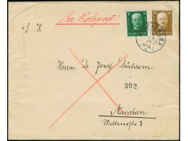 1927, Deutsche Nothilfe 8 Pfg. und 50 Pfg. mit Stempel “MÜNCHEN 13 FEB. 28” auf portogerechtem Rohrpost-Ortsbrief mit zwei Ab