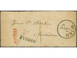 1852 (ca.), Streifband aus “WIEN 14-3” nach Amsterdam mit nebengesetztem schwarzen und rotem “FRANCO”, rückseitig L2 “KK FIL 