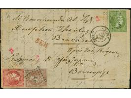 1867, entire letter from Syros via Triest to Bucarest, franked with 1862/68, 5 l. green, 40 l. lilac and 80 l. carmine, with 