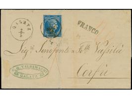 1866, letter sheet with clear c.d.s. "GALATZ 2/5" and adjacent "FRANCO", to Corfu, franked upon arrival with 20 l. blue, clea
