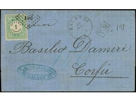 1875, unpaid letter sheet from "GALATZI 20 APR" via Vienna and Triest to Corfu, taxed "100" lepta and paid with postage due 1