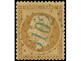 TULCEA: "5102", GC in blue, clear and central strikes on Napoleon perforated 10 c., 20 c. and 40 c. Small faults, 40 c. re-pe