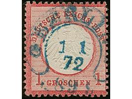“BERLIN** 1.1.72” (Spalink 1-N3b) in Blau klar auf loser Marke kleiner Schild 1 Gr. karmin. Die farbfrische Marke ist gut gep