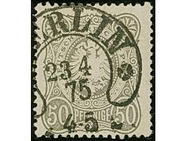 “BERLIN** 23.4.75” (Spalink 1N4a) sehr klar in Schwarz auf loser Marke 50 Pfge hellgrau in einwandfreier Erhaltung. Eine sehr