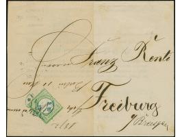 "BERLIN** 11.5.72" (Spalink 1N4b) klar in blau auf kleiner Schild ⅓ Gr. dunkelsmaragdgrün mit fehlendem Zahnloch oben und unt