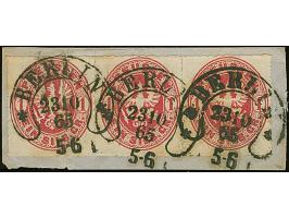 “BERLIN** 23.10.65” (Spalink 1N1a) mehrfach klar in Schwarz auf waagerechtem Dreierstreifen Preussen Wappen 1 Sgr. auf Briefs
