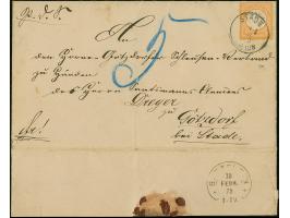 “BÜTZFLETH 13.FEBR.75” (Spalink 3) klar rückseitig auf komplettem Faltbrief mit großer Schild ½ Gr. orange mit EKr. “STADE 12