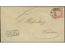 “COELN** 17.1.74” (Spalink 4-1N2) recht klar auf großer Schild 1 Gr. karmin auf Briefkuvert nach Hüsten mit Ausgabestempel. D