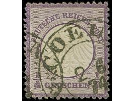 “COELN** 2.6.74” (Spalink 4-1N3) sehr klar auf loser Marke kleiner Schild ¼ Gr. graupurpur. Die farbfrische Marke ist sehr gu