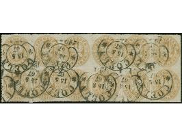 “COELN** 15.5.67” (Spalink 4-2) mehrfach klar auf waagerechtem 12er-Block Preußen Wappen 3 Sgr. ockerbraun. Die Marken zum Te