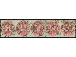 “COELN 18.4.67” (Spalink 4-6) mehrfach sehr klar auf waagerechtem 5er-Streifen Preußen Wappen 1 Sgr. mattrosa in einwandfreie