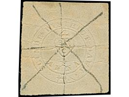 1852, Scinde Dawk 1 a. white, large margins, cancelled by pen crosses , horizontal creasing and thin areas in the outer margi