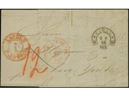 “COELN 6.8.66” (Spalink 4-12) sehr klar auf komplettem Faltbrief mit Röteltaxe “12” (Silbergroschen, bar bezahlt) via “AACHEN