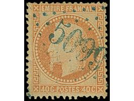 SULINA: "5099", GC in blue, clear on Napoleon lauré 40 c. orange, light bend&nbsp;