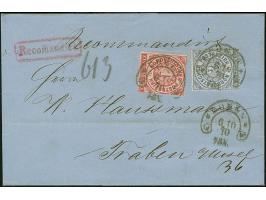 “COELN 6.10.70” (Spalink 4-12) mehrfach klar auf Norddeutscher Postbezirk 1 und 2 Gr. gezähnt als tarifgerechte Frankatur auf