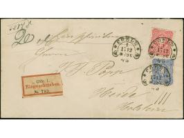 “COELN *1c 17.12.79” (Spalink 4-12y) mehrfach klar auf 10 Pfge mattrosa und 20 Pfge dunkelultramarin als tarifgerechte Franka