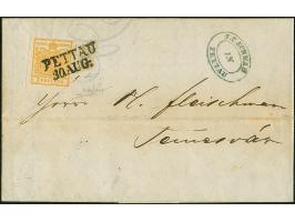 1850, Wappen auf Handpapier 1 Kr. gelbocker, farbrisch und gut bis breitrandig, mit klarem L2 “PETTAU 30 AUG.” auf Drucksache