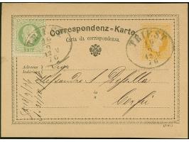 1872, Correspondenz-Karte 2 Kr. gelb zusätzlich frankiert mit 3 kr. grün, sauber mit Ovalstempel “TRIEST 16-9 76” nach Corfu 