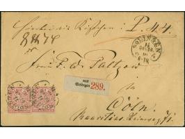 “COELN** 22.12.” (Spalink 4-15) klar als Ankunftsstempel rückseitig auf Paketbegleitbrief mit zwei Einzelmarken 1 Gr. gezähnt