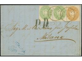 1863, Wappenausgabe 3 Kr. grün (2) in Mischfrankatur mit 15 Kr. hellbraun, farbfrisch, zart und leicht übergehend entwertet d