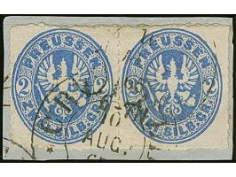 “CREFELD** 10.AUG.65” (Spalink 6-1) recht klar auf waagerechtem Paar Preußen 2 Sgr. lebhaftultramarin auf Briefstück. Die rec