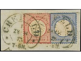 “CREFELD 1 MÄRZ.73” (Spalink 6-4) zweimal klar mit kopfstehender Monats-Angabe auf großer Schild 1 und 2 Gr. auf Briefstück. 