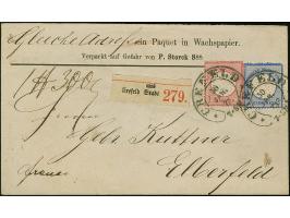 “CREFELD 30.JAN.73” (Spalink 6-4) zweimal klar auf großer Schild 1 und 2 Gr. als tarifgerechte Frankatur auf Paketbegleitbrie