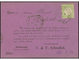 “CREFELD 21.SEPTBR.72” (Spalink 6-7) als Ankunftsstempel vorderseitig auf violetter Aviskarte mit kleiner Schild ⅓ Gr. hellge