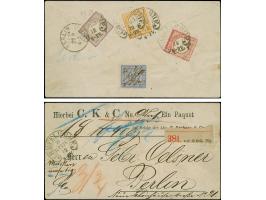 “CREFELD BHF. 21.SEPTBR.72” (Spalink 6-8) mehrfach klar auf kleiner Schild ¼ Gr. violettpurpur, 1 Gr. karmin und ½ Gr. orange