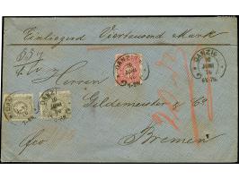 “DANZIG NI 10.JUNI.76” (Spalink 7-1) mehrfach klar auf 10 Pfge mattkarmin und zwei Einzelmarken 50 Pfge grau als tarifgerecht