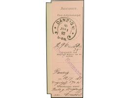 “DANZIG NI 10.JULI.83” (Spalink 7-1) sehr klar auf linkem Abschnitt einer Postanweisung über 296,50 M., das Formular ist auf 