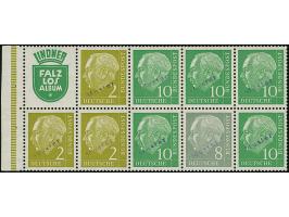 1955/56, Heuss H-Blatt 3,5, 6 und 7 (teils stärker angetrennt, H-Bl. 5 ein Viererblock rechts abgetrennt), jeder Wert mit Han