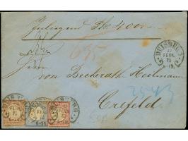 “DUISBURG 23.FEBR.73” (Spalink 10) mehrfach auf kleiner Schild 2 Gr. grauultramarin und großer Schild 1 Gr. karmin und 2½ Gr.