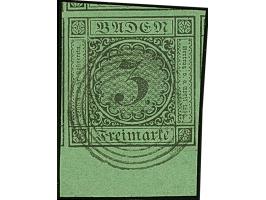 3 Kr. auf grün, allseits überrandig, mit Teilen von 4 Nachbarmarken und unten 9 mm Bogenrand, leicht entwertet durch Ringsste