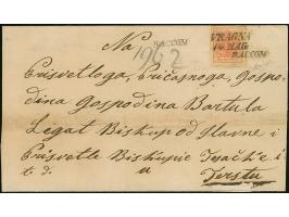 “VRAGNA 14 MAG.”, sauber und übergehend auf 3 Kr. rot auf Handpapier, allseits breitrandig, mit zusätzlichem “RACCOM:” auf ei