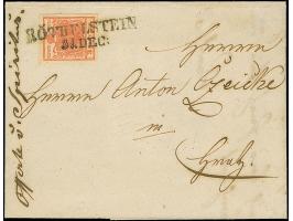 “RÖTHELSTEIN 31 DEC:”, sauber und übergehend auf 3 Kr. rot auf Handpapier, allseits breitrandig auf komplettem Faltbrief nach