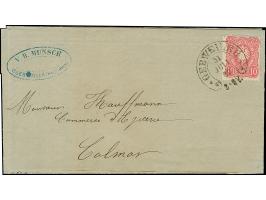 “GEBWEILER 31.JULI.80” (Spalink 13) sehr klar auf Ausgabe 1880 10 Pfg. mattrosa auf komplettem Faltbrief nach Colmar mit Anku