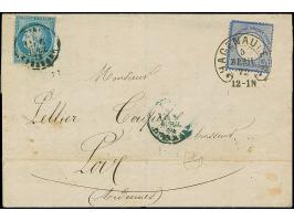 “HAGENAU I. ELSASS 5.APRIL.72” (Spalink 16) sehr klar auf kleiner Schild 2 Gr. grauultramarin mit Plattenfehler “beschädigter