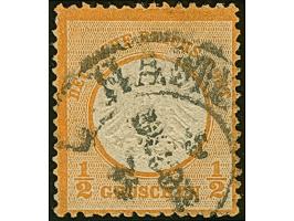 “HAMBURG I.A. 5.OCTBR.74” (Spalink 17-3M) ohne Zeigruppenriegel undeutlich auf loser Marke großer Schild ½ Gr. orange. Die fa