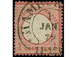 “HAMBURG I.A. 1.JAN.72” (Spalink 17-4) sehr klar auf loser Marke kleiner Schild 1 Gr. karmin. Die farbfrische Marke ist sehr 