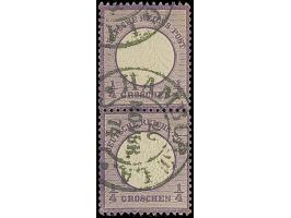 “HAMBURG I.A. 20.NOVBR.74” (Spalink 17-4M), sehr klar auf senkrechtem Paar großer Schild ¼ Gr. lebhaftgraupurpur. Beide farbf