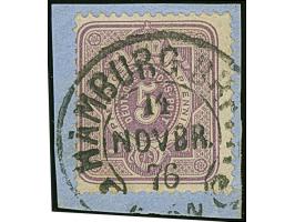 “HAMBURG BRF.P. 14.NOVBR.76” (Spalink 17-5), klar auf 5 Pfge violett auf Briefstück. Die farbfrische Marke ist in einwandfrei