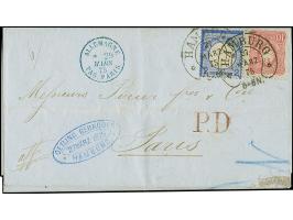 “HAMBURG 27.MÄRZ.75” (Spalink 17-9) zweimal klar auf kleiner Schild 2 Gr. grauultramarin mit Plattenfehler “linke Wertziffer 