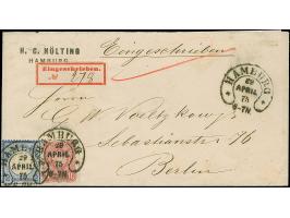 “HAMBURG** 28.APRIL.75” (Spalink 17-10) zweimal klar auf großer Schild 2 Gr. grauultramarin und 10 Pfge lilarot als tarifgere