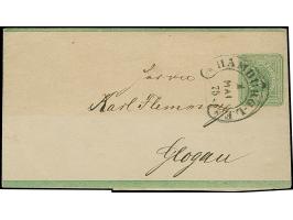 “HAMBURG-L.E. 2.MAI.75” (Spalink 17-11) ohne Zeitgruppenriegel klar auf Ganzsachenstreifband 3 Pfge. nach Glogau. Das Streifb